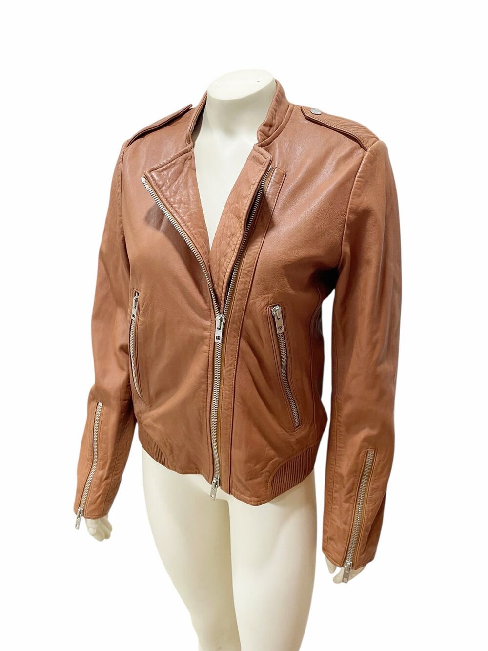 Rag & Bone Lyon Leather Jacket Brown Lamb Leather Moto Jacket Size 6